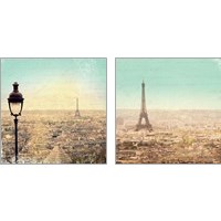 Framed 'Eiffel Landscape Letter Blue 2 Piece Art Print Set' border=