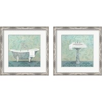 Framed 'Damask Bathroom 2 Piece Framed Art Print Set' border=