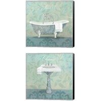 Framed 'Damask Bathroom 2 Piece Canvas Print Set' border=