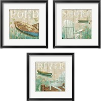 Framed 'Waterside 3 Piece Framed Art Print Set' border=