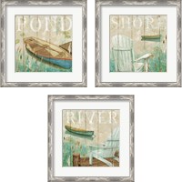 Framed 'Waterside 3 Piece Framed Art Print Set' border=