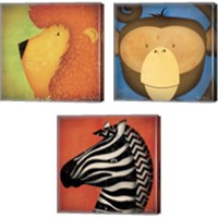 Framed 'Animal WOW 3 Piece Canvas Print Set' border=