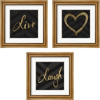 Framed Chevron Sentiments Gold Heart Trio 3 Piece Framed Art Print Set