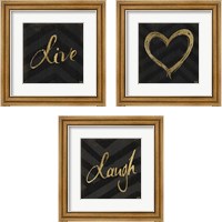Framed 'Chevron Sentiments Gold Heart Trio 3 Piece Framed Art Print Set' border=