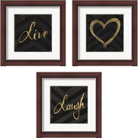 Framed 'Chevron Sentiments Gold Heart Trio 3 Piece Framed Art Print Set' border=