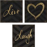 Framed Chevron Sentiments Gold Heart Trio 3 Piece Art Print Set