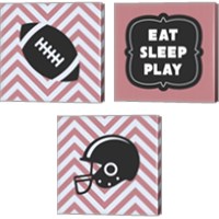 Framed 'Eat Sleep Play Football - Pink 3 Piece Canvas Print Set' border=