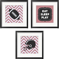 Framed 'Eat Sleep Play Football - Pink 3 Piece Framed Art Print Set' border=
