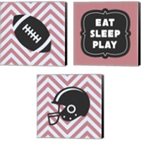 Framed 'Eat Sleep Play Football - Pink 3 Piece Canvas Print Set' border=