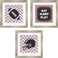 Framed 'Eat Sleep Play Football - Pink 3 Piece Framed Art Print Set' border=