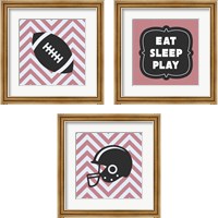 Framed Eat Sleep Play Football - Pink 3 Piece Framed Art Print Set