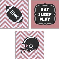 Framed 'Eat Sleep Play Football - Pink 3 Piece Art Print Set' border=