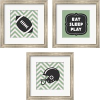 Framed 'Eat Sleep Play Football - Green 3 Piece Framed Art Print Set' border=