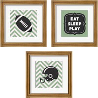 Framed 'Eat Sleep Play Football - Green 3 Piece Framed Art Print Set' border=