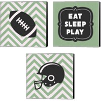 Framed Eat Sleep Play Football - Green 3 Piece Canvas Print Set