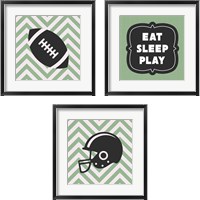 Framed 'Eat Sleep Play Football - Green 3 Piece Framed Art Print Set' border=