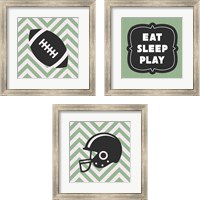 Framed 'Eat Sleep Play Football - Green 3 Piece Framed Art Print Set' border=