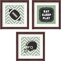 Framed 'Eat Sleep Play Football - Green 3 Piece Framed Art Print Set' border=
