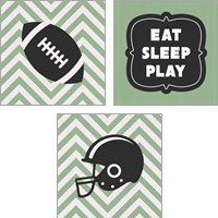 Framed 'Eat Sleep Play Football - Green 3 Piece Art Print Set' border=
