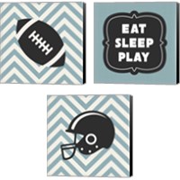 Framed 'Eat Sleep Play Football - Blue 3 Piece Canvas Print Set' border=