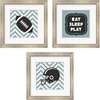 Framed Eat Sleep Play Football - Blue 3 Piece Framed Art Print Set