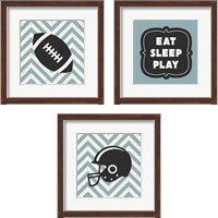 Framed 'Eat Sleep Play Football - Blue 3 Piece Framed Art Print Set' border=