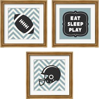 Framed Eat Sleep Play Football - Blue 3 Piece Framed Art Print Set