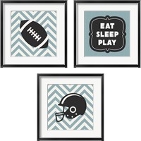 Framed Eat Sleep Play Football - Blue 3 Piece Framed Art Print Set