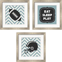 Framed 'Eat Sleep Play Football - Blue 3 Piece Framed Art Print Set' border=