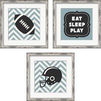 Framed 'Eat Sleep Play Football - Blue 3 Piece Framed Art Print Set' border=