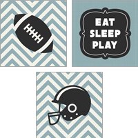 Framed Eat Sleep Play Football - Blue 3 Piece Art Print Set
