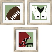 Framed 'Football Close-Ups 3 Piece Framed Art Print Set' border=