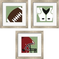 Framed 'Football Close-Ups 3 Piece Framed Art Print Set' border=