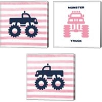 Framed Monster Truck Graphic Pink 3 Piece Canvas Print Set