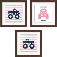 Framed 'Monster Truck Graphic Pink 3 Piece Framed Art Print Set' border=