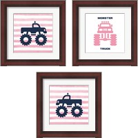 Framed Monster Truck Graphic Pink 3 Piece Framed Art Print Set