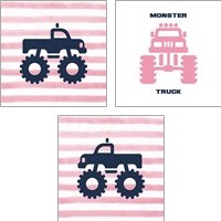 Framed 'Monster Truck Graphic Pink 3 Piece Art Print Set' border=