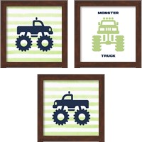 Framed 'Monster Truck Graphic Green 3 Piece Framed Art Print Set' border=