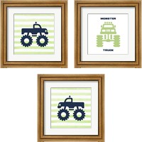 Framed 'Monster Truck Graphic Green 3 Piece Framed Art Print Set' border=