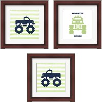 Framed 'Monster Truck Graphic Green 3 Piece Framed Art Print Set' border=