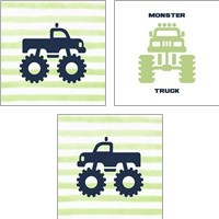 Framed 'Monster Truck Graphic Green 3 Piece Art Print Set' border=