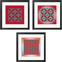 Framed Lotus Tile Color 3 Piece Framed Art Print Set