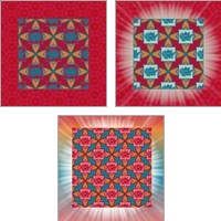 Framed 'Lotus Tile Color 3 Piece Art Print Set' border=