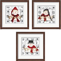 Framed 'Snowman Snowflake 3 Piece Framed Art Print Set' border=