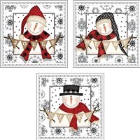 Framed 'Snowman Snowflake 3 Piece Art Print Set' border=