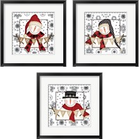 Framed 'Snowman Snowflake 3 Piece Framed Art Print Set' border=