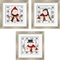 Framed 'Snowman Snowflake 3 Piece Framed Art Print Set' border=