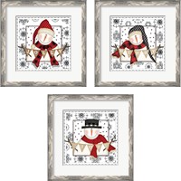 Framed 'Snowman Snowflake 3 Piece Framed Art Print Set' border=