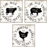 Framed Rustic Farm Signs - Black 3 Piece Art Print Set