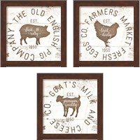 Framed 'Rustic Farm Signs - Brown 3 Piece Framed Art Print Set' border=